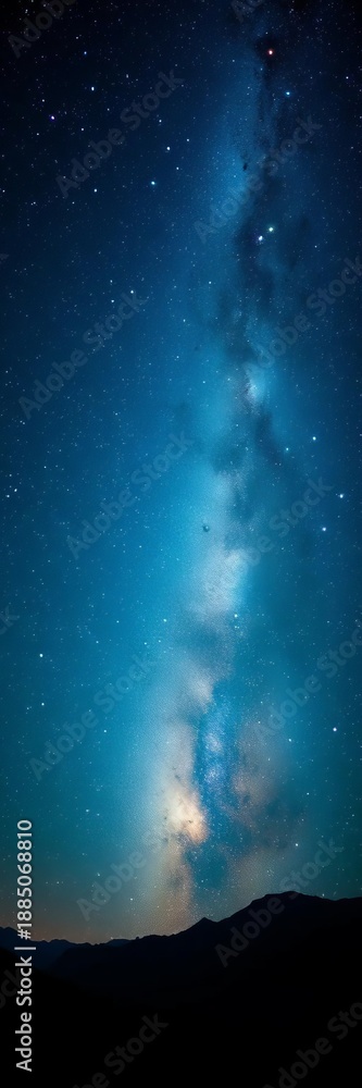Fototapeta premium Above them, the cosmos unfolds, a breathtaking display of distant twinkling stars and the ethereal glow of the Milky Way across the darkness, wonder, deep space