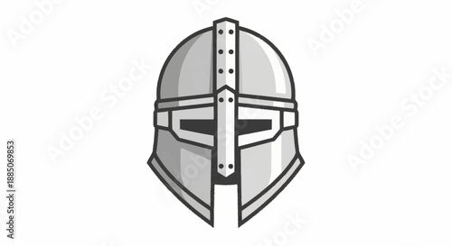 A knight's grey metallic helmet illustrated in a simple graphic style on a plain white background