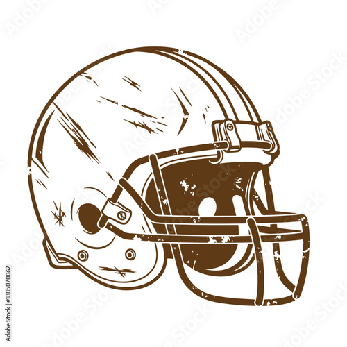 Drawing Vintage grunge  texture American football helmet with brown grunge effect on white background  sports equipment and protective gear