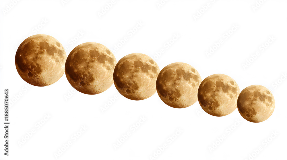 Fototapeta premium image shows the cycle of the moon, each phase is depicted sequentially, showing the full moon gradually decreasing