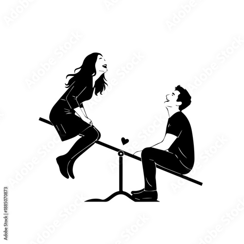 Two children playing on a teeter-totter Vector