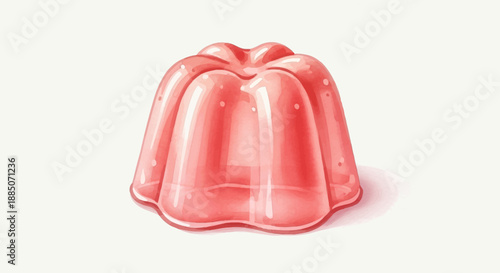 A close-up of a red jelly dessert, a sweet food item, on a plain surface, isolated, front view
