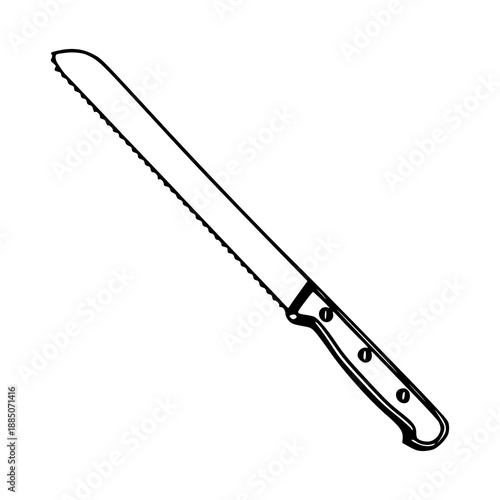 long serrated bread knife illustration isolated on white background