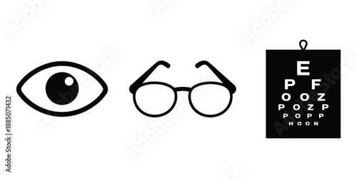 Vision Care and Eye Test Icons Set for Optometry and Eye Health