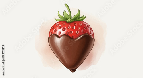 A chocolate-covered strawberry illustration viewed from above with detailed textures and vibrant colors