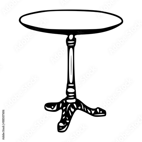 antique round pedestal table illustration in vintage engraving style