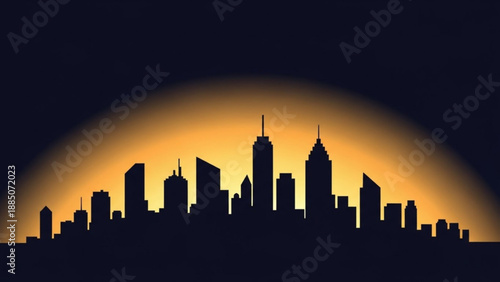 City Skyline Silhouette at Sunset with Orange Glow
