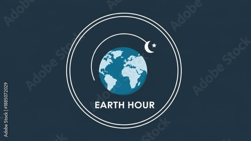 Earth Hour Logo with Globe and Moon Symbolizing Environmental Awareness