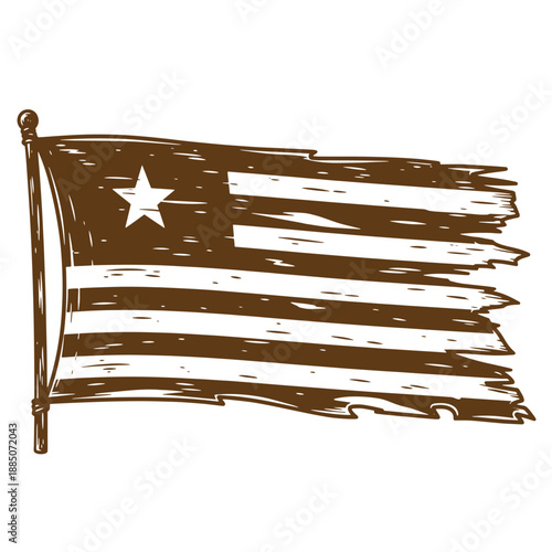 Drawing Vintage grunge  texture Brown flag with white star and stripes on a pole  illustration of a waving flag