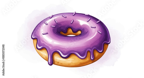 A digital illustration of a purple glazed donut with sprinkles on a white background viewed from directly above