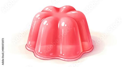 A digitally illustrated pink jelly dessert on a white background displayed from a front viewpoint
