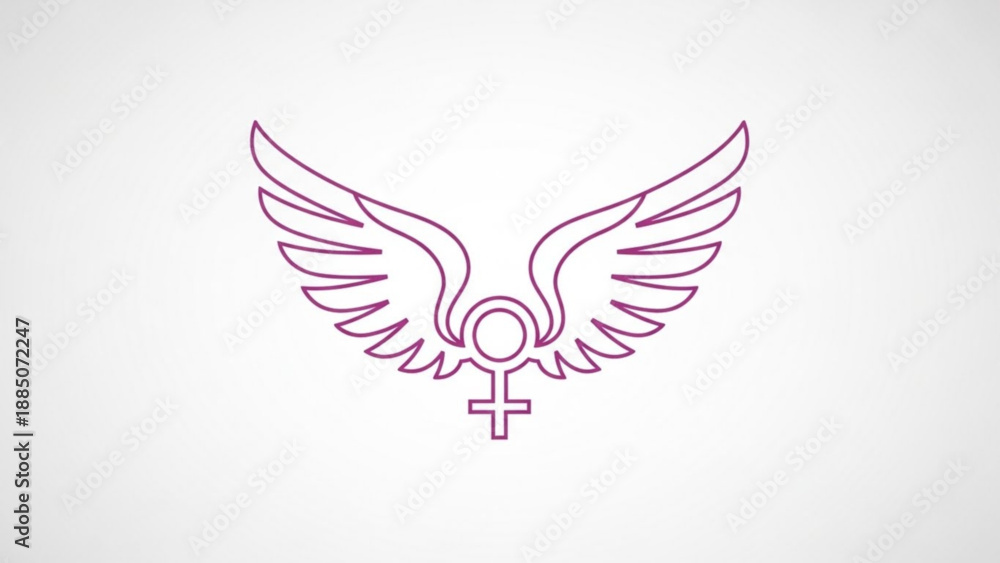 Obraz premium Pink Angel Wings with Cross Symbol on White Background