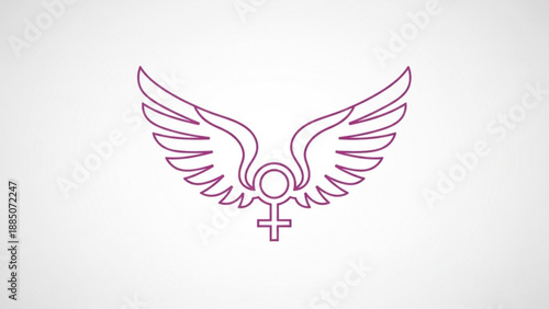 Pink Angel Wings with Cross Symbol on White Background