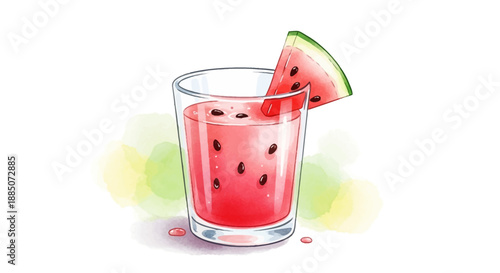 Refreshing watermelon drink with chunks in a glass, garnished with a slice on top, studio lighting, close-up view Whisk_455c4fe03b48600a1ba4fdac0ac0fc75dr