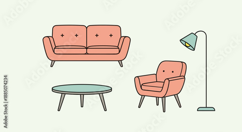 Modern minimalist living room furniture set with sofa chair table and floor lamp