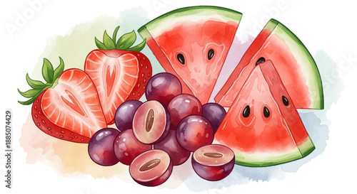 Vibrant Summer Fruits Arrangement with Watermelon, Strawberries, and Grapes