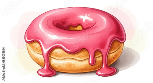 Donut with pink glaze on a white background illustration viewed from directly above, Whisk concept art