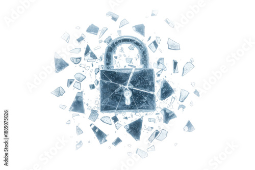 Shattered security padlock symbolizing protection vulnerabilities and breaches