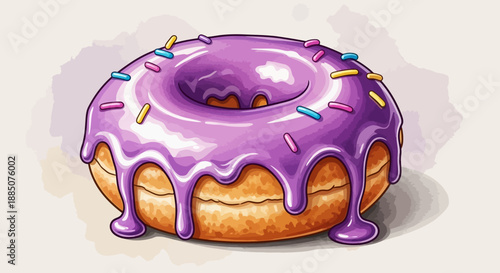 Digital illustration of a purple frosted donut with sprinkles on transparent background, Whisk_d9b6f59c3c0b559ab7f4131ac86dbbc4dr.eps reference
