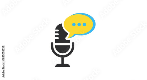 Microphone and speech bubble icon symbolizing communication and public speaking in a simple modern design