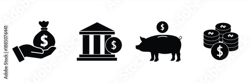 Collection of financial savings and banking icons, vector illustration