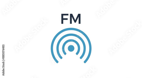 Radio fm station logo with blue concentric waves and black text on white background