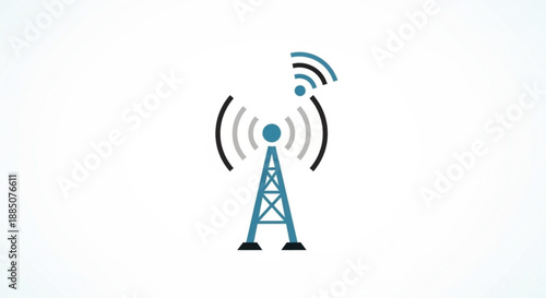 Telecommunication tower with signal waves and wi fi symbol on white background for connectivity concepts
