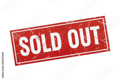 Sold Out Stamp Sign, Red Grunge Rectangular Label with White Text