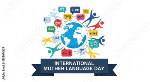 International mother language day celebration with diverse people and globe