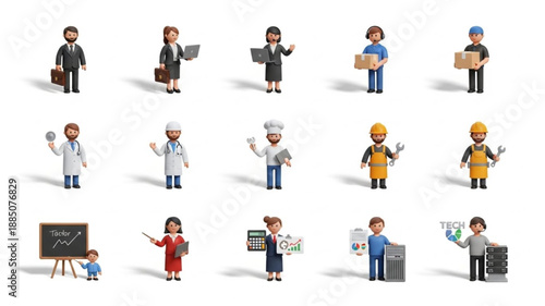 Collection of diverse cartoon professions and occupations characters.