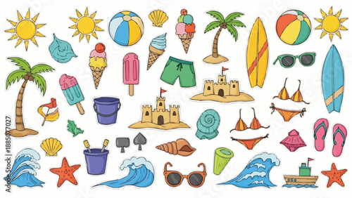 Summer beach vacation icons and symbols collection.