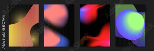 Professional abstract background set with glowing fluid shapes and rhythmic vertical lines using warm and cool neon color palettes for tech identity