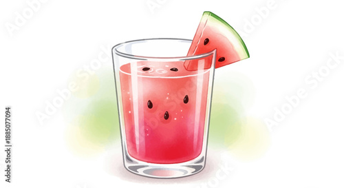 Refreshing Watermelon Drink in a Clear Glass with Slice on the Rim