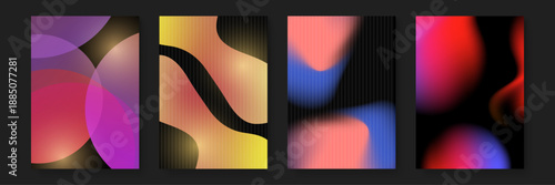 Four unique abstract posters with blurred aura effects and soft light spots combined with bold color transitions for high-end digital marketing