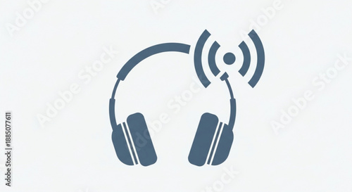 Dark blue headphones with sound waves on a white background symbolizing music and audio connection
