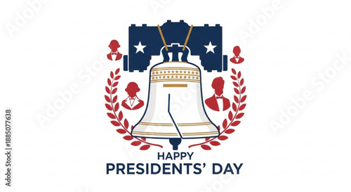 Happy presidents' day illustration with liberty bell and american flag