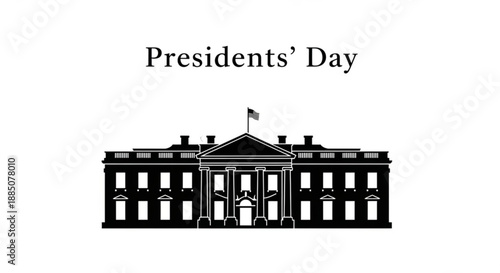 The white house building illustration on presidents' day with flag waving