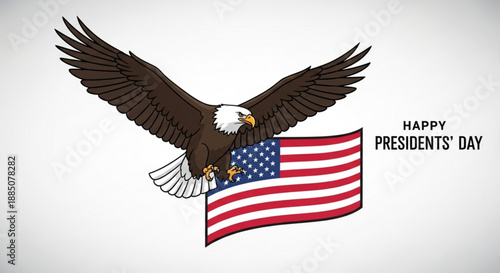 American bald eagle flying with united states flag on presidents' day