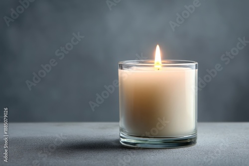 Wallpaper Mural Glowing candle in glass jar on a table. Relaxation and aromatherapy concept for spa or home decor. Warm light for peaceful ambiance. Torontodigital.ca