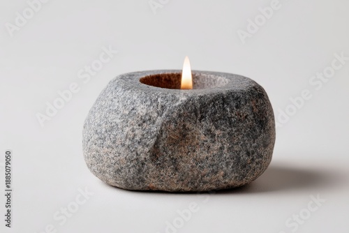 Wallpaper Mural Lit candle in a rustic stone holder. Healing and meditation concept. Peace and tranquility for home decor and spa. Torontodigital.ca