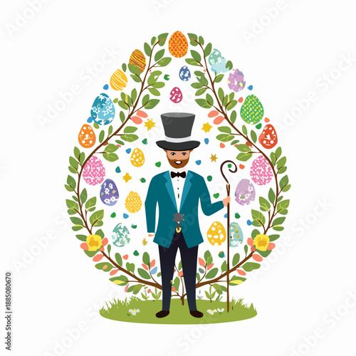 Easter egg gentleman in top hat and cane Easter.