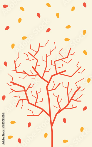 Tree botanical eco theme pattern vertical pastel peach wallpaper background