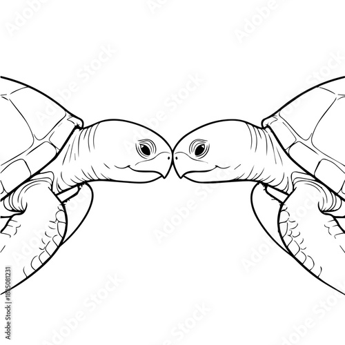 Two turtles touching shells Vector