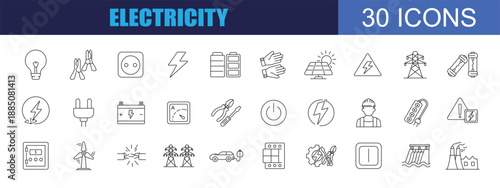 collection of electricity icons, editable stroke.	