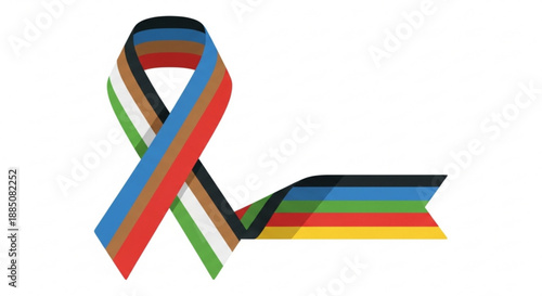 Multicolored awareness ribbon symbolizing diversity and inclusivity on white background