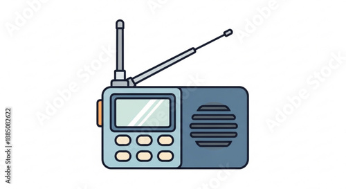 Retro portable radio with antenna and buttons on white background