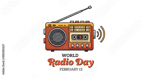 Vintage orange radio with antenna on white background celebrating world radio day on february 13