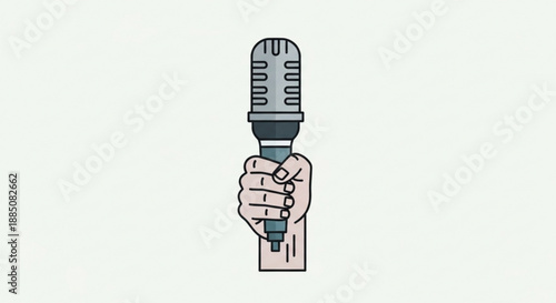 Hand holding vintage microphone for public speaking or music performance on stage with confidence