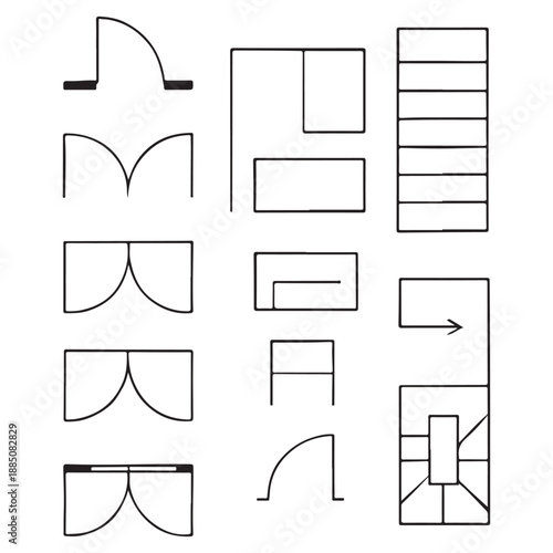 Architectural Floor Plan Elements Set – Doors, Stairs & Construction Symbols