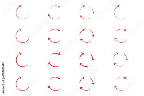 Grunge refresh, rotate, circular arrow icon set. This collection features multiple grunge textured refresh, reload and rotate arrow icons designed with brush strokes and rough hand drawn details.